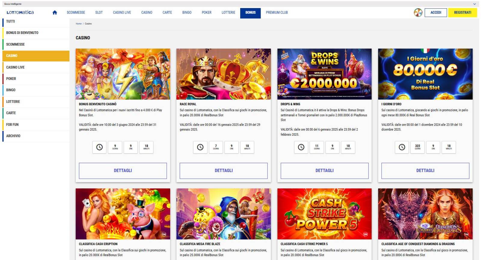 Bonus e Promozioni su Lottomatica Casino