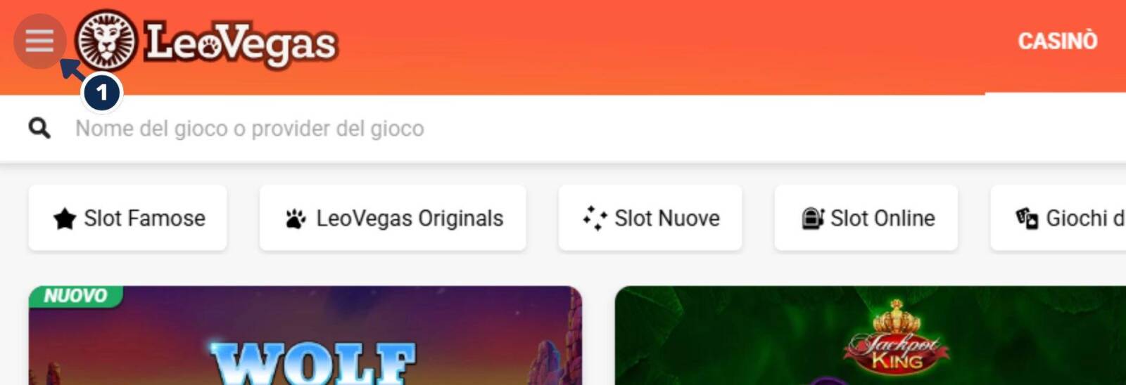 Aprire Menu Impostazioni e Funzionalità su LeoVegas