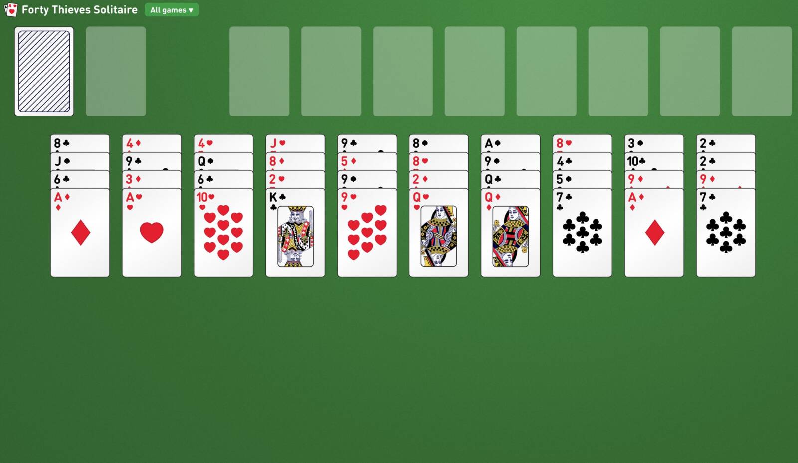 Lo schema iniziale del Solitario Quaranta Ladroni