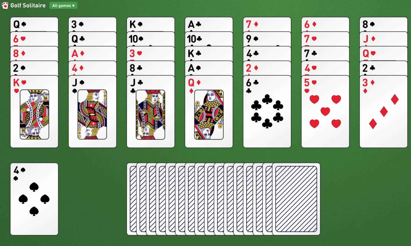 Lo schema di partenza del Solitario Golf