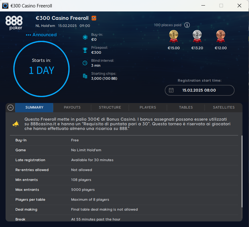 freeroll 888poker