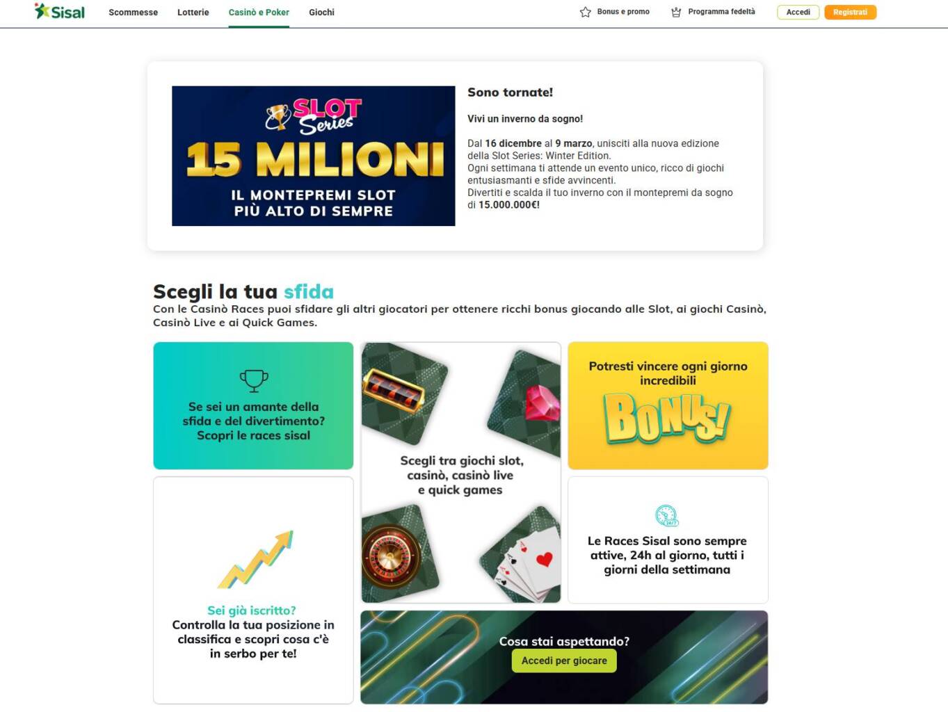 La speciale promozione del Casinò Races di Sisal