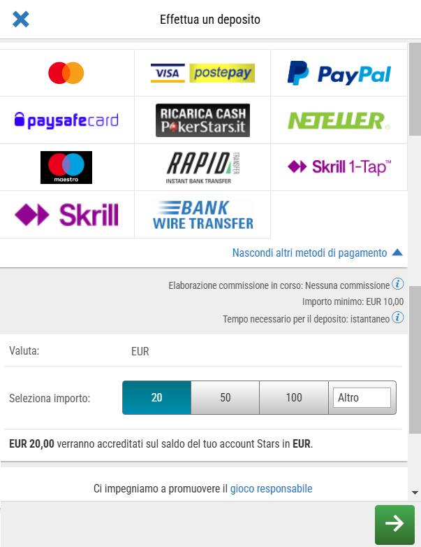 Come Depositare su PokerStars Casinò