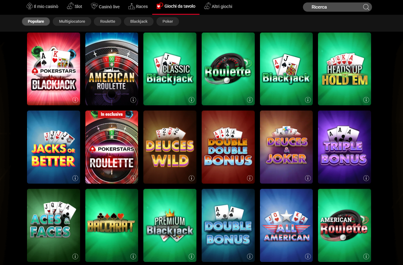 I giochi da tavolo su PokerStars Casinò