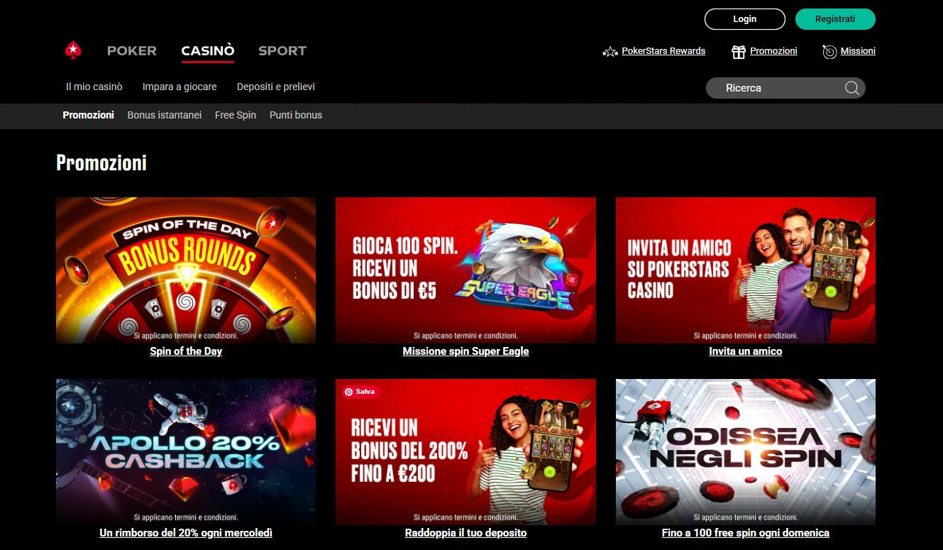 Le Promozioni attive su PokerStars Casinò