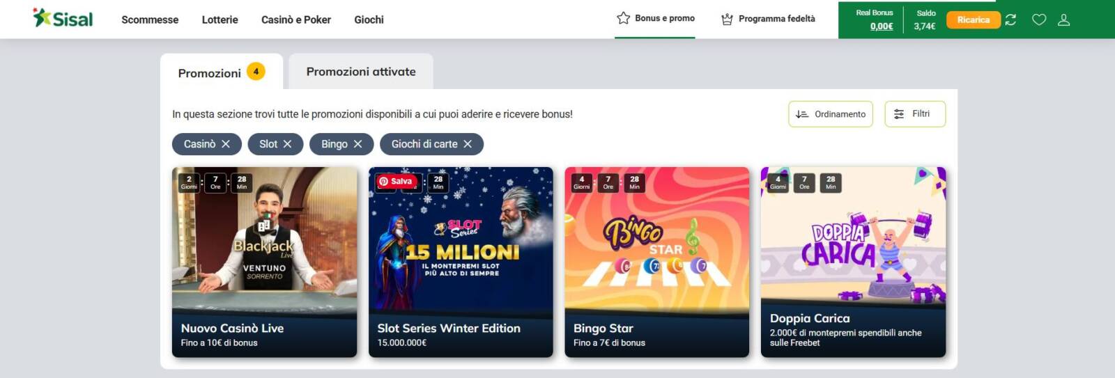 Le Promozioni su Sisal Casinò