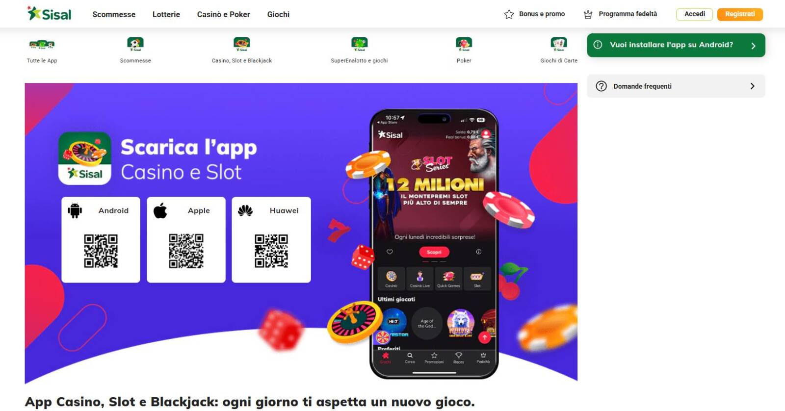 Scaricare la App Mobile di Sisal Casino