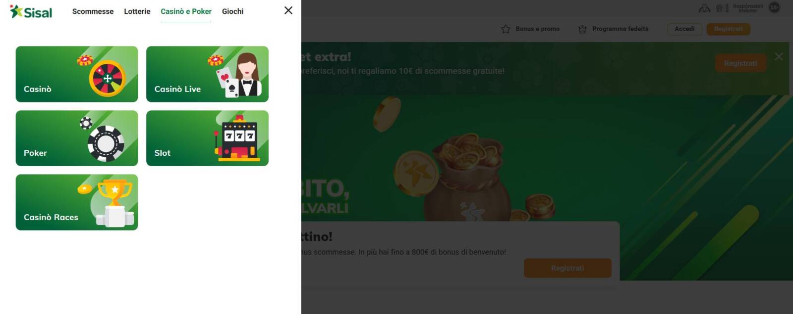 Come arrivare nella sezione di Sisal Casinò da Browser PC