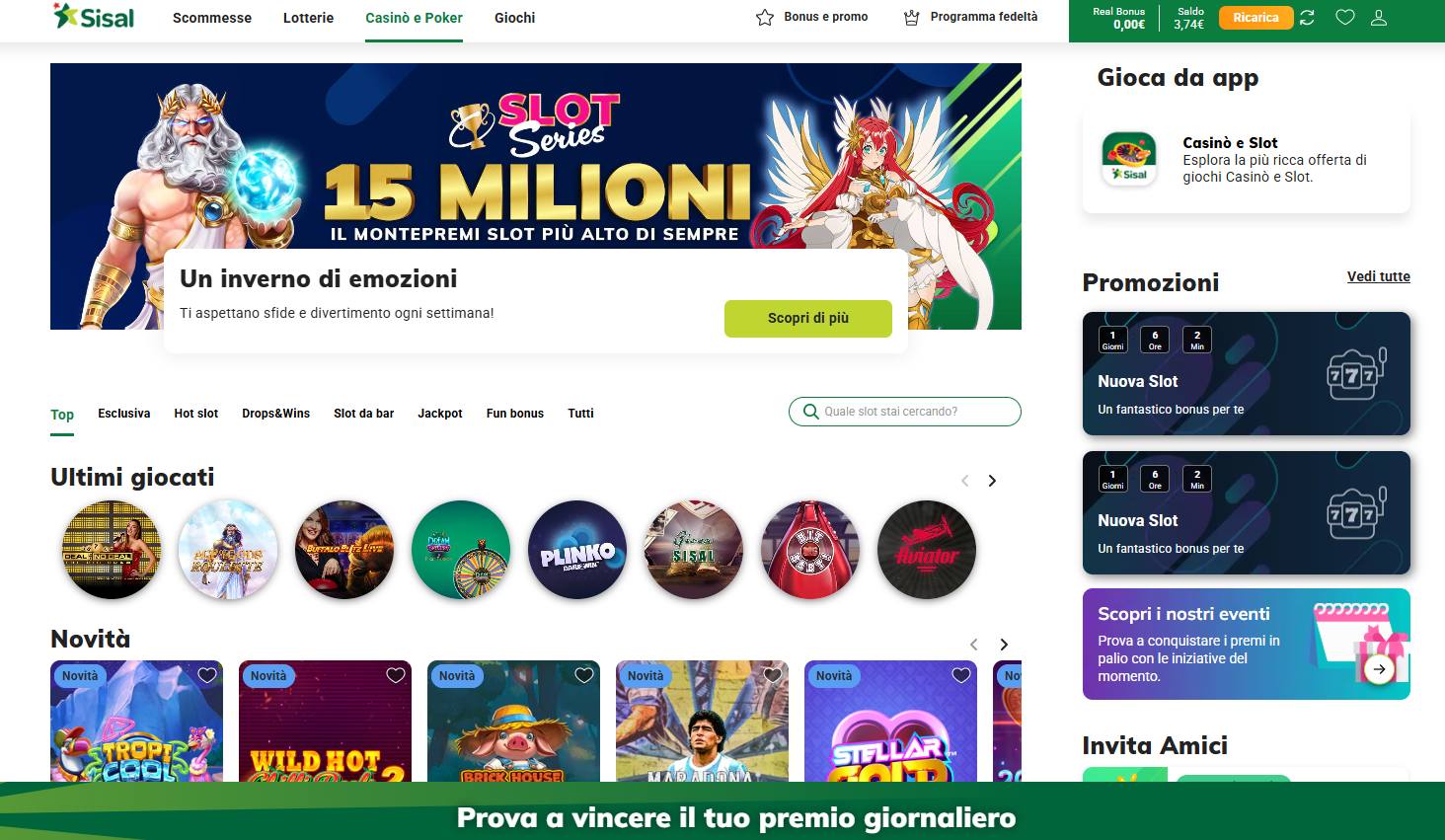 Le Slot Machine su Sisal Casinò