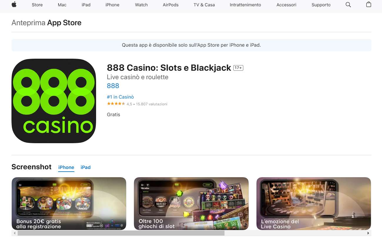 Scaricare App Mobile 888 Casinò per sistemi iOS