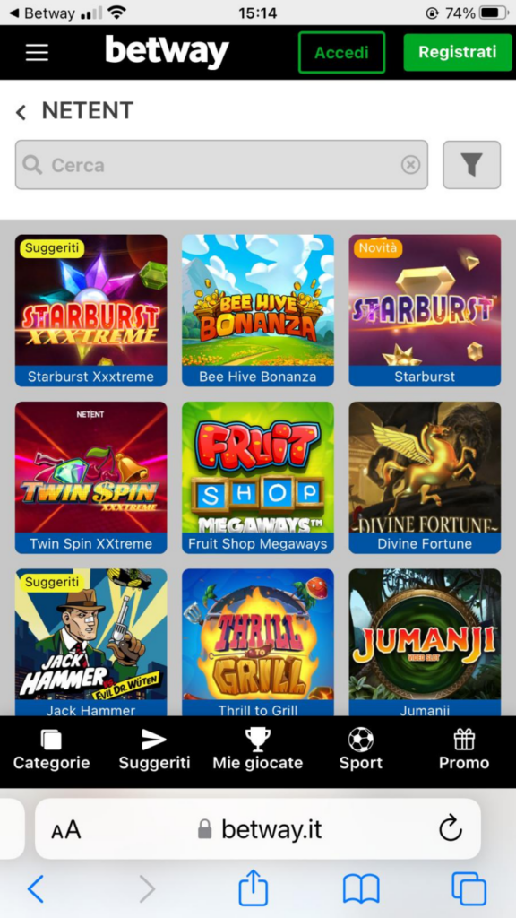 La app Betway Casino
