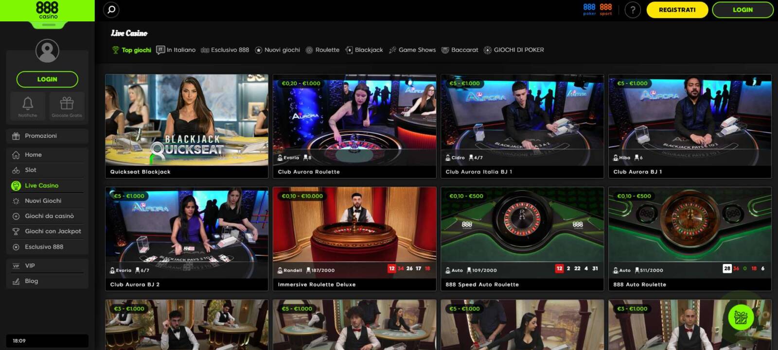 Il Live Casinò di 888 casinò