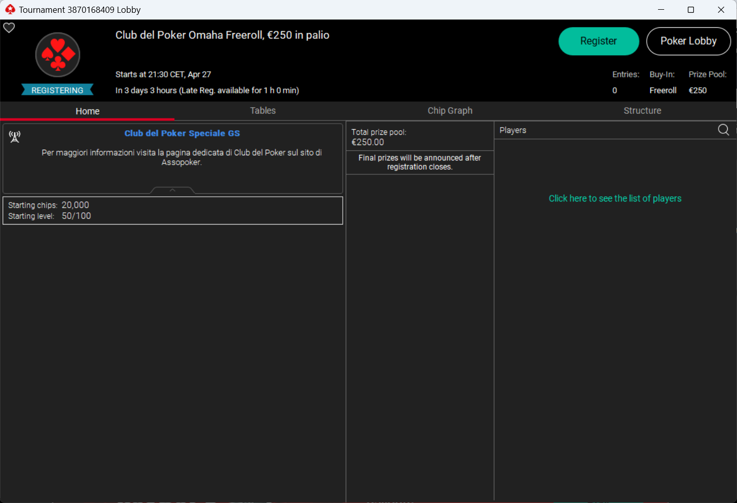 club del poker omaha freeroll 27 aprile