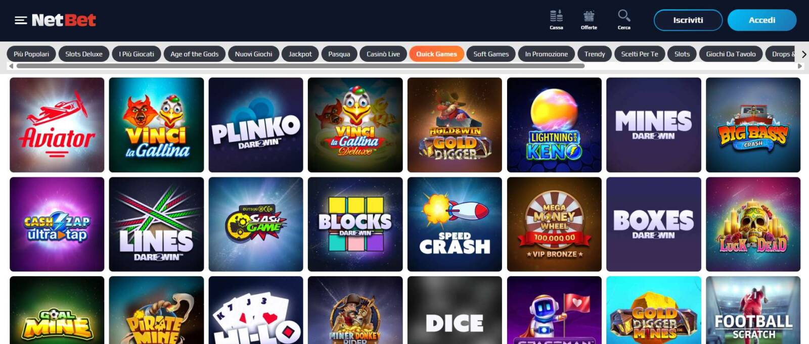 Netbet sezione Quick Games