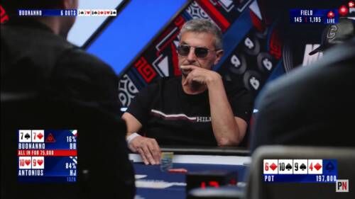 Il tuffo di Antonio Buonanno contro Patrik Antonius al day 3 del Main Event EPT Montecarlo
