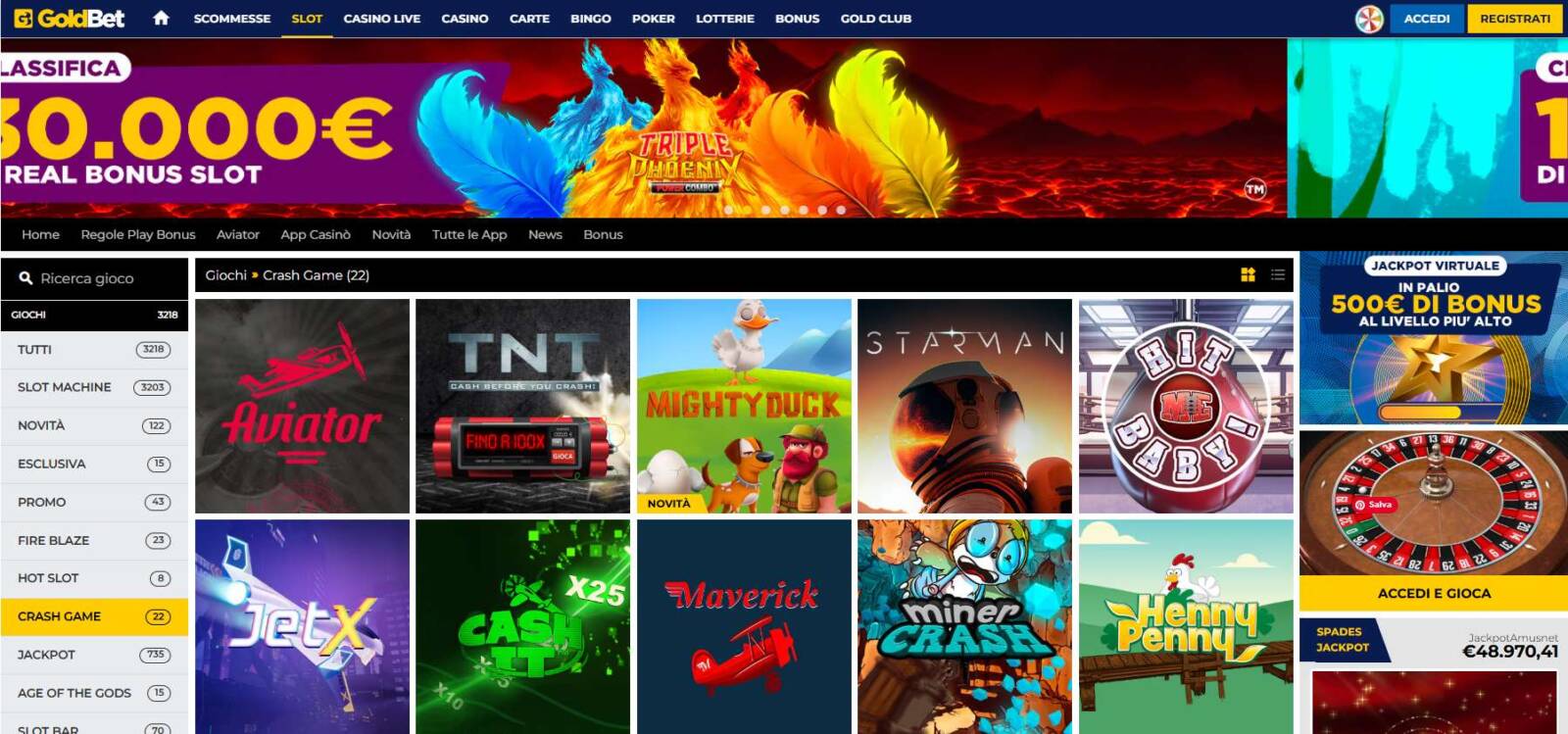 Dove trovare Aviator su Goldbet Casino