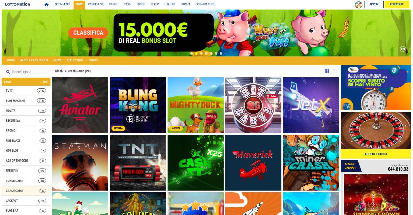 Dove trovare Aviator su Lottomatica Casino