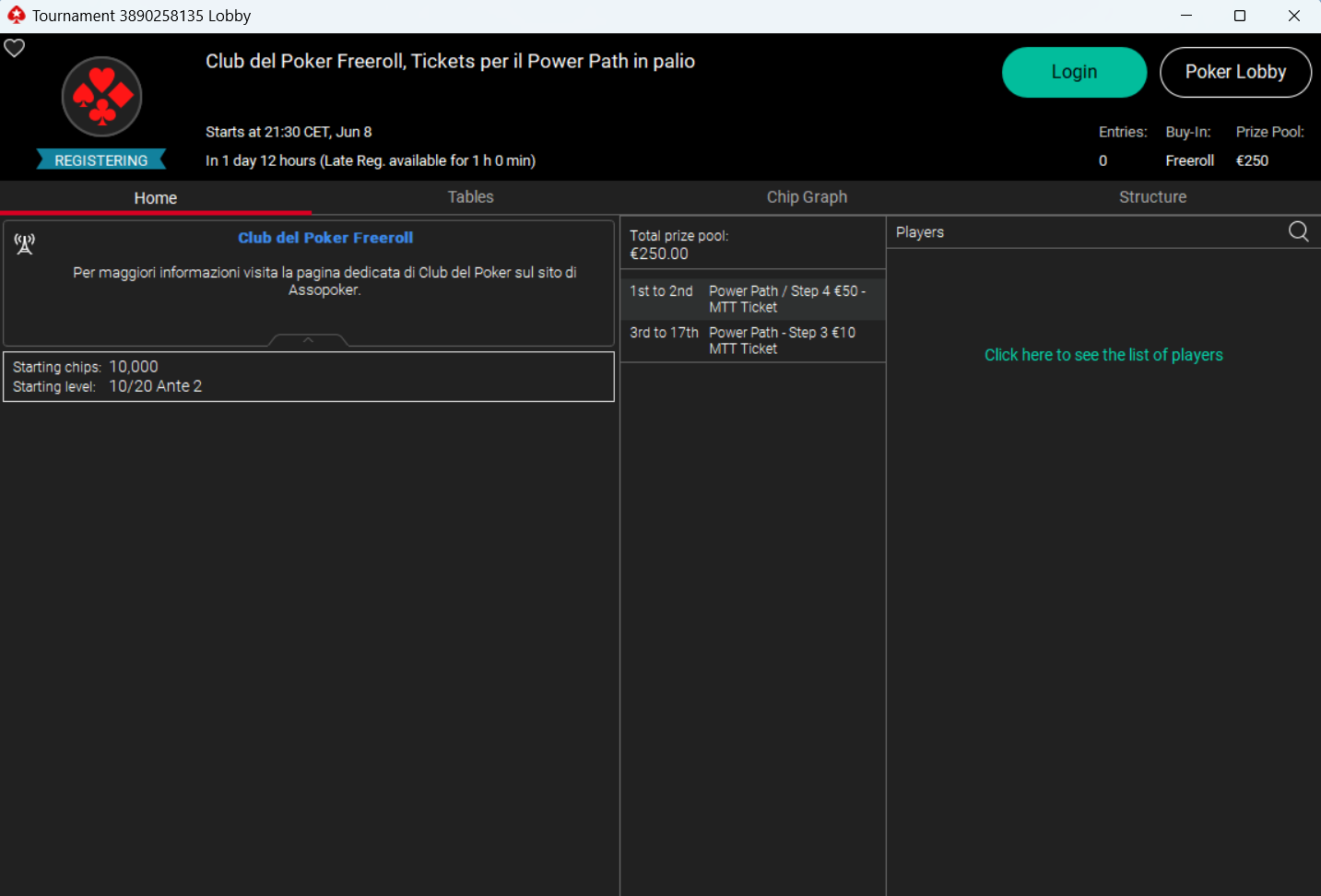 club del poker freeroll lobby
