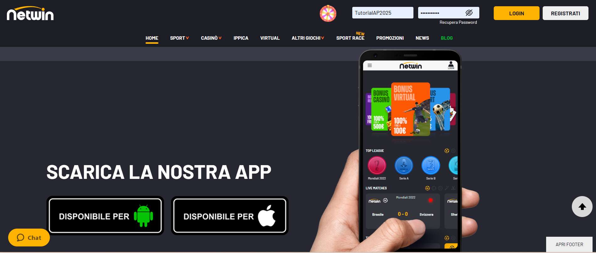 Come scaricare la App Mobile di Netwin Scommesse