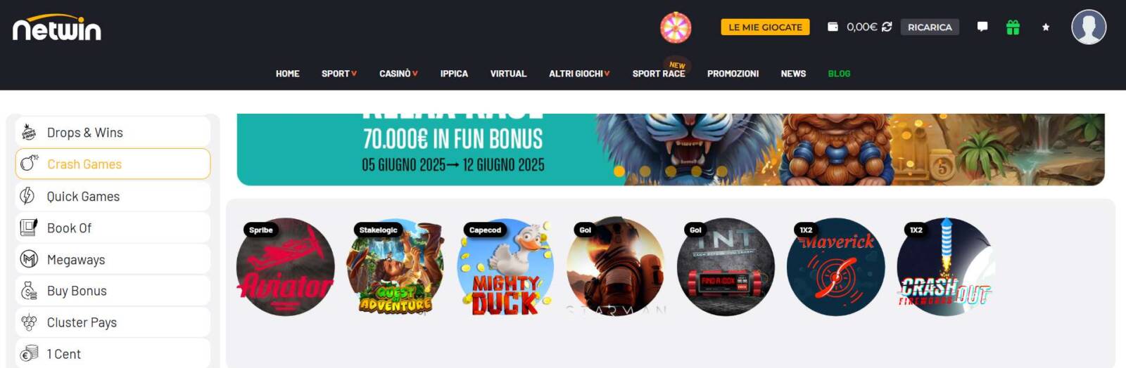 I Crash Games su Netwin Casinò