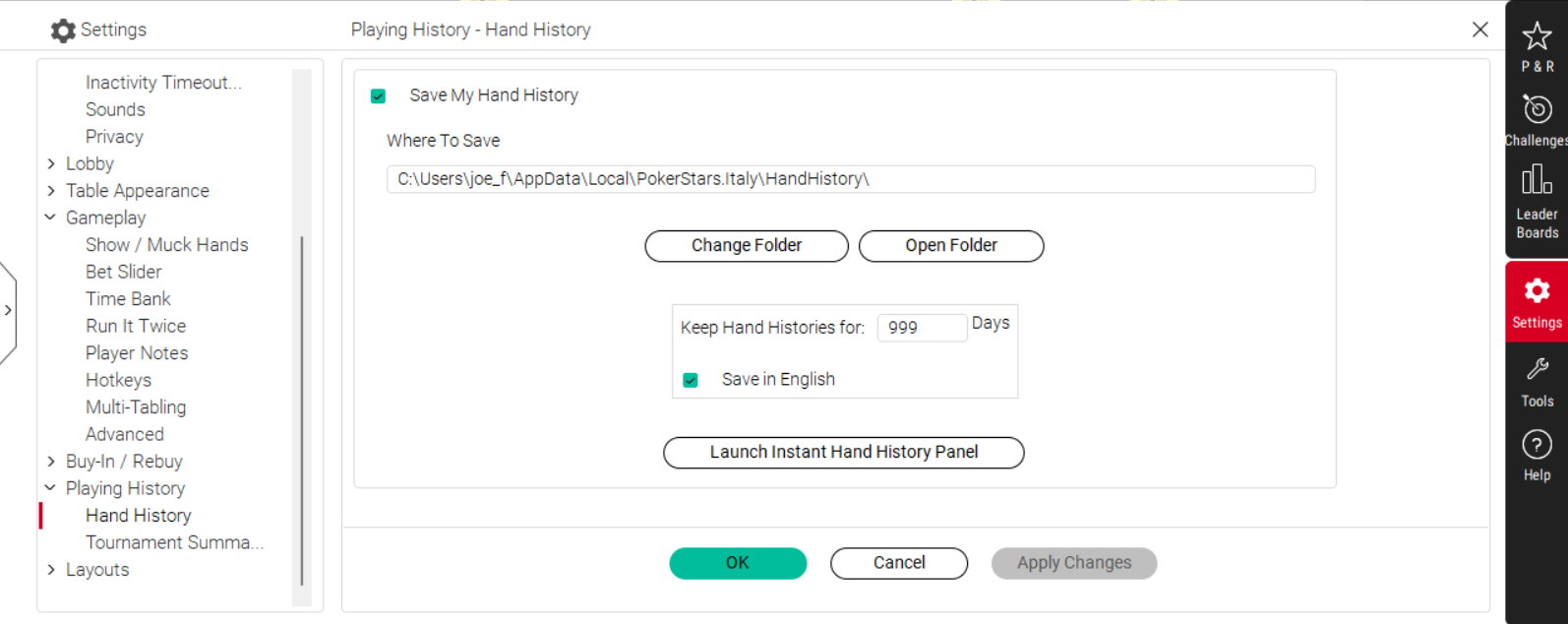 salva hand history impostazioni hud pokerstars