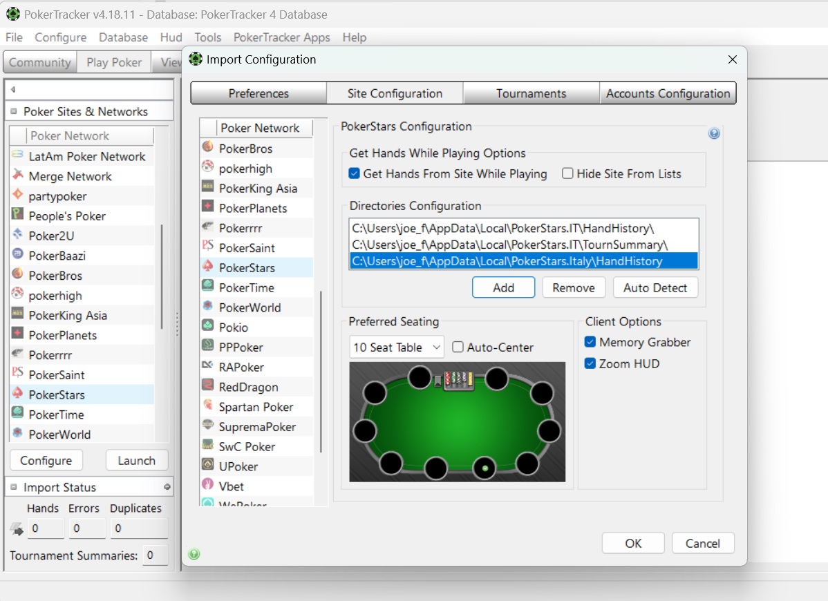 cartella importazione hand history hud pokerstars