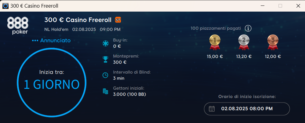 casino freeroll 888poker