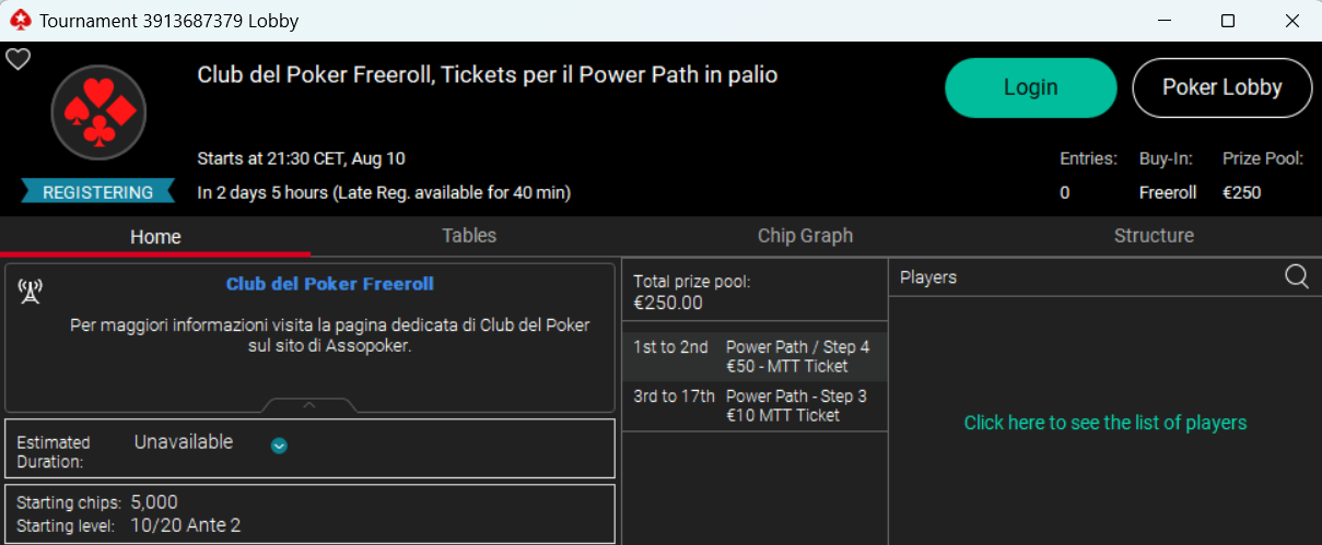 club del poker freeroll