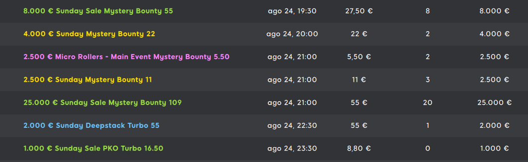 tornei 888 sunday sale