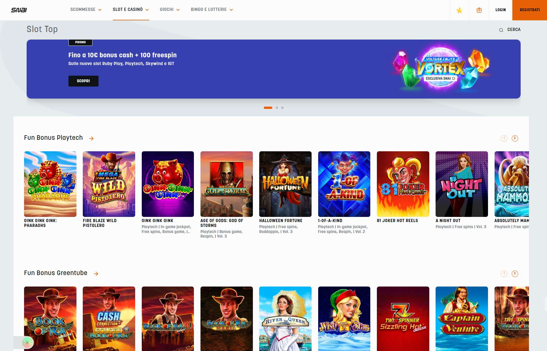 Bonus senza deposito SNAI