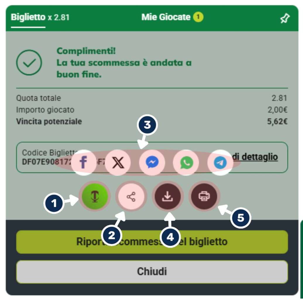 Come condividere una giocata di My Combo Sisal