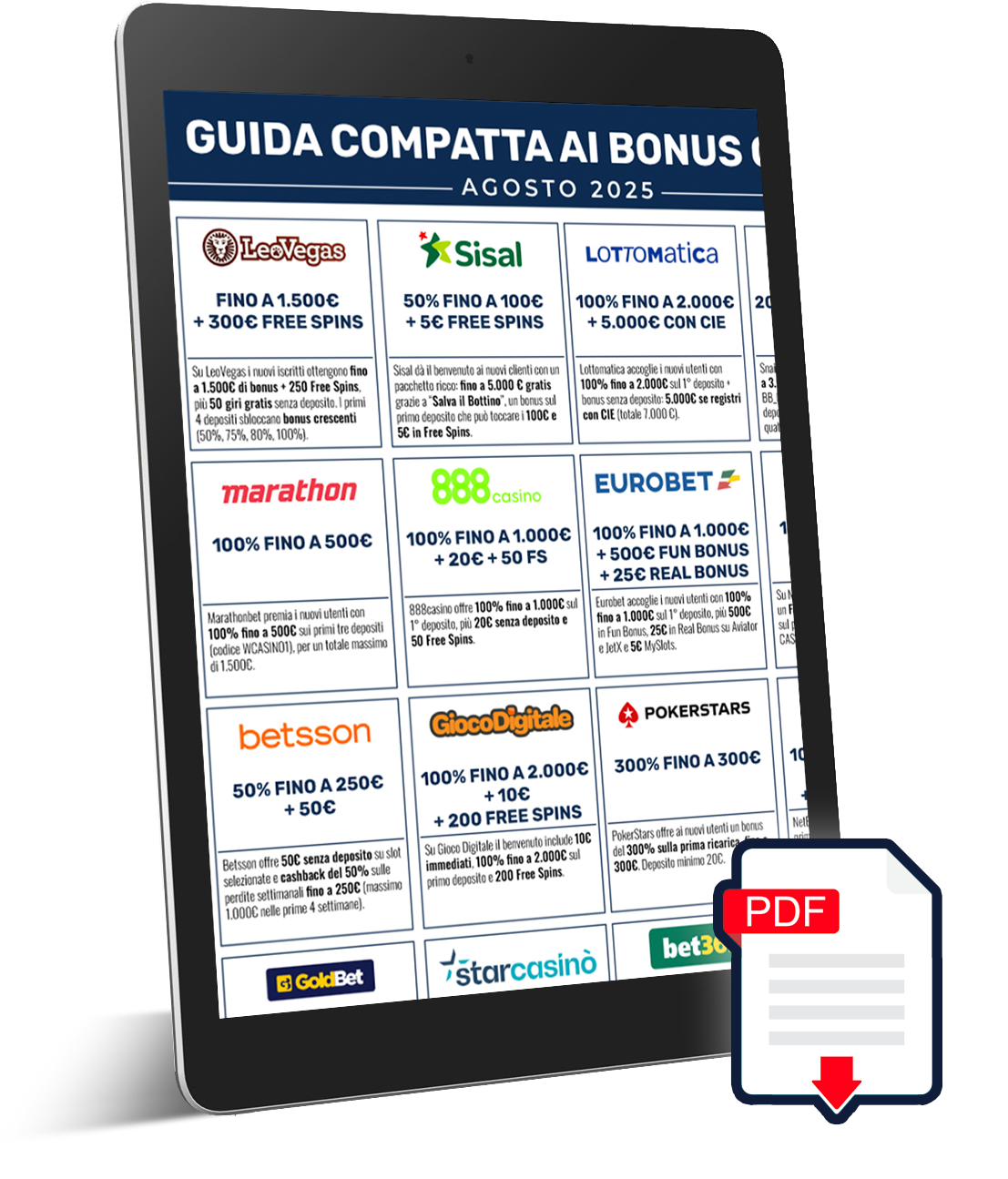 Guida gratuita bonus slot Agosto 2025 – ebook PDF con offerte di benvenuto casino online