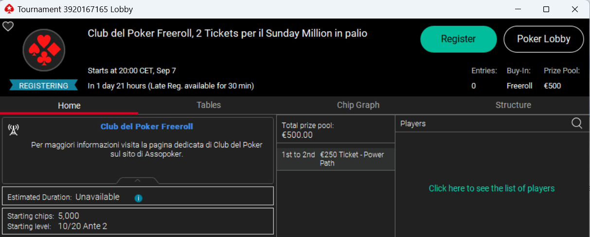 club del poker freeroll