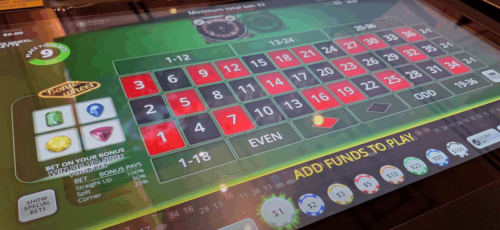 Come appare il tavolo elettronico della Bonus Wheele Roulette