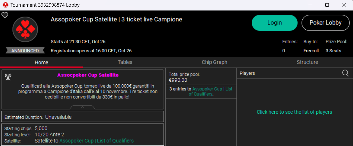 freeroll assopoker cup