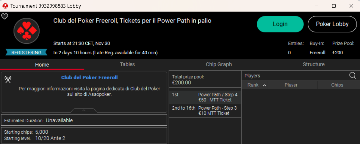 club del poker freeroll