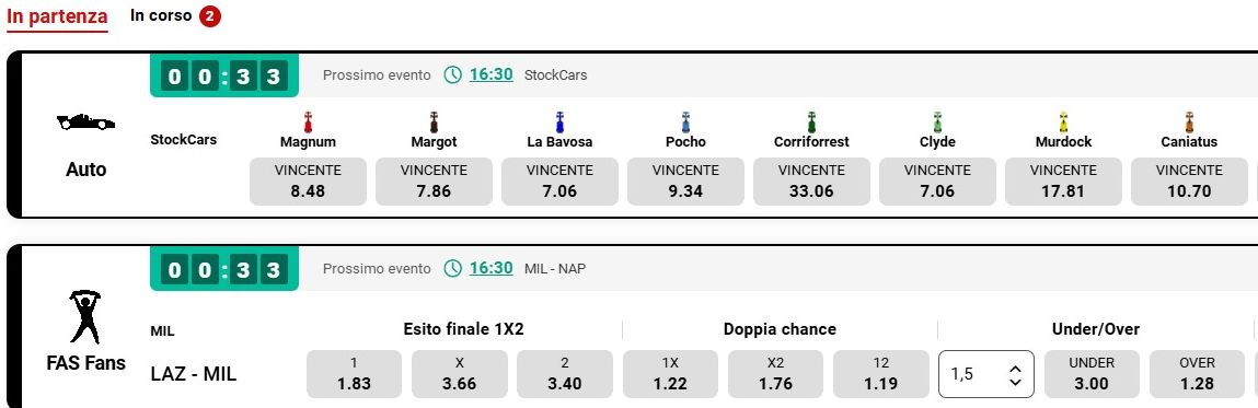 Le quote sul sito di PokerStars pre-evento in programma