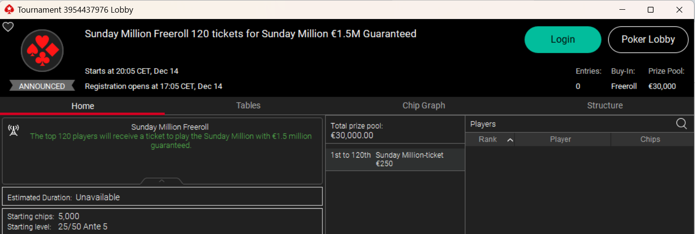 freeeroll sunday million