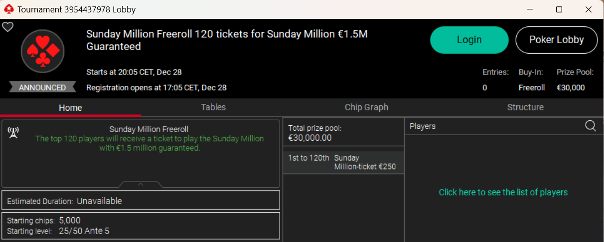 sunday million freeroll