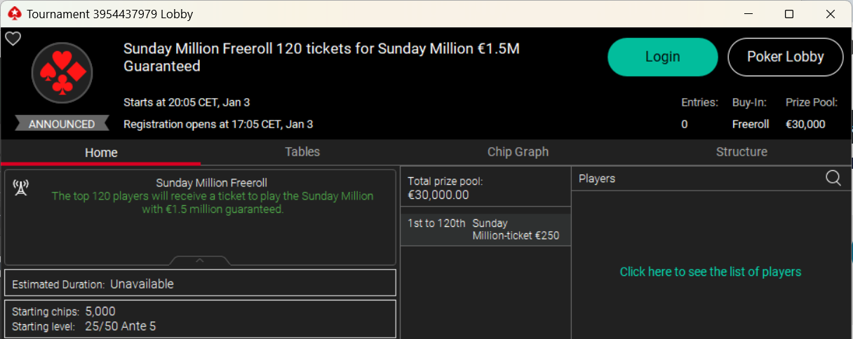 sunday million freeroll