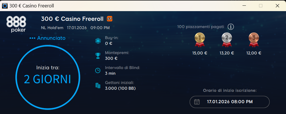 casino freeroll 888poker