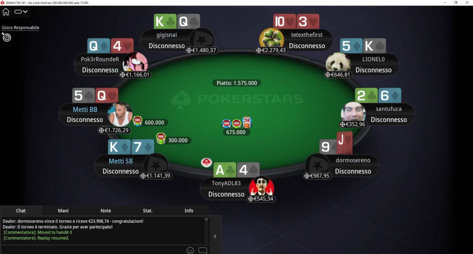 racconto tavolo finale main event winter series