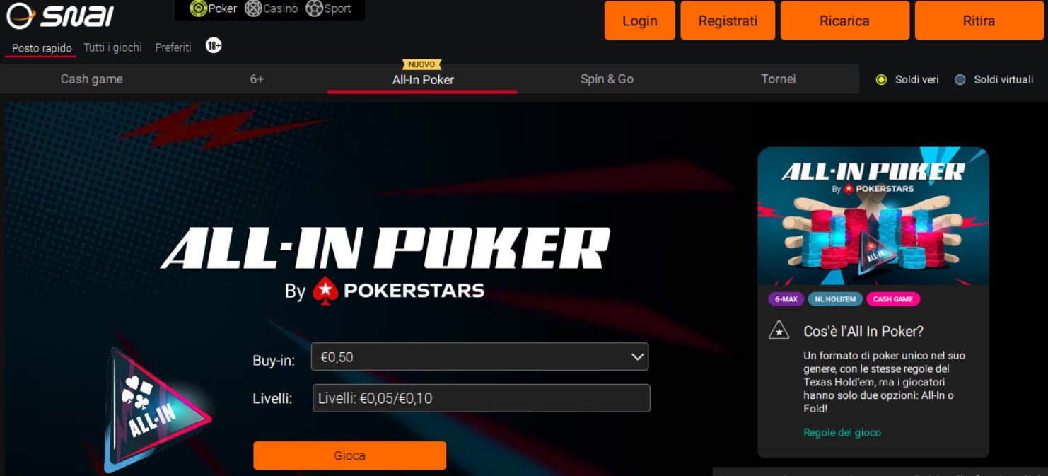 All in Poker  di PokerStars Network -Snai Poker