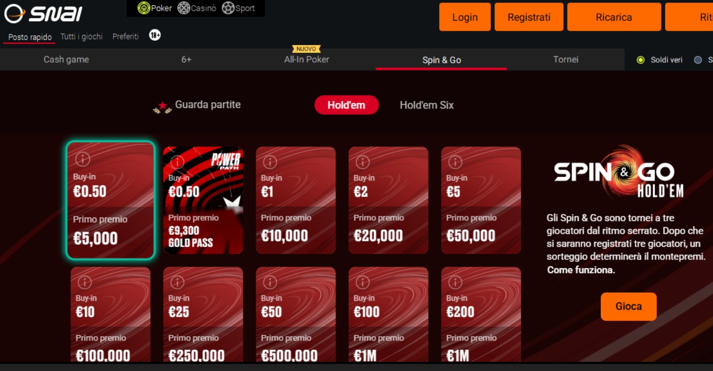 Spin and Go di  di PokerStars Network -Snai Poker