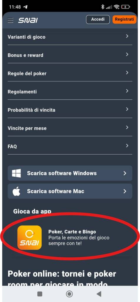 scaricare app snai poker mobile