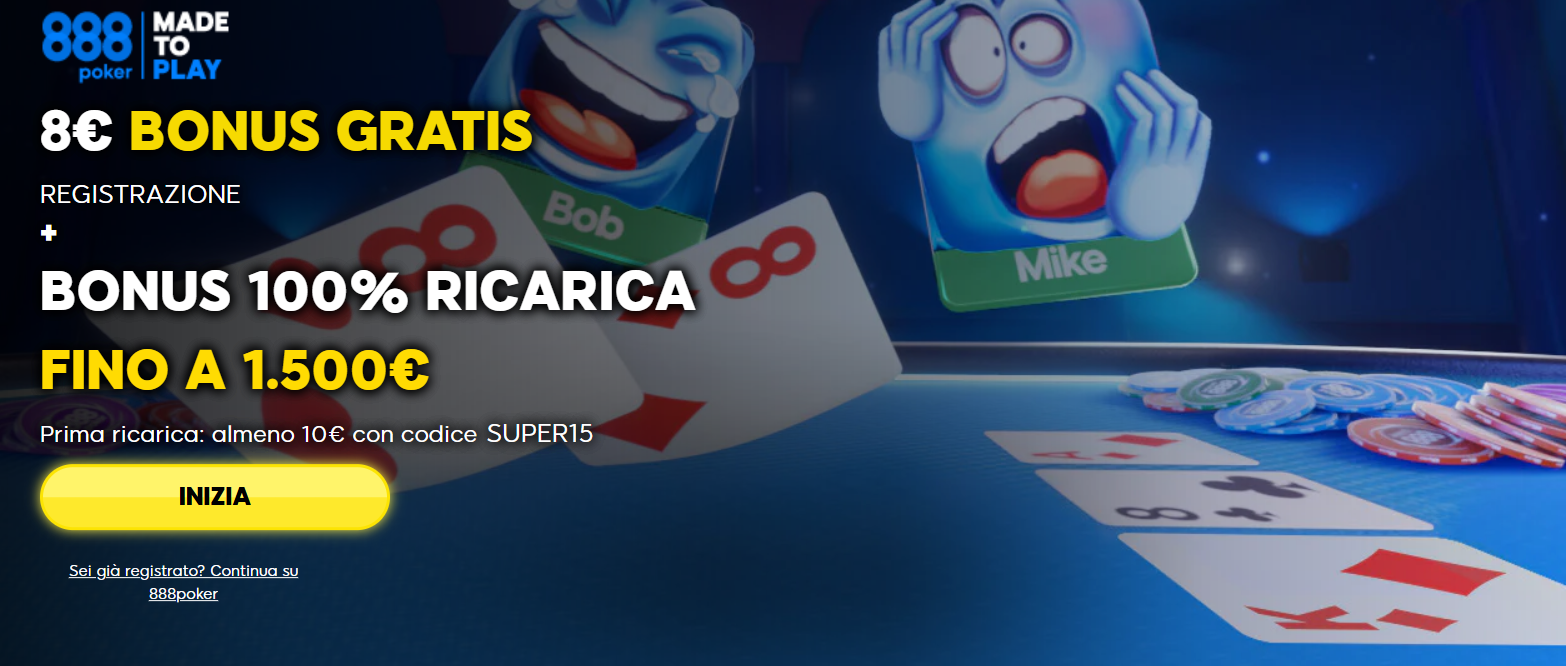 Il Bonus di Benvenuto Poker su 888