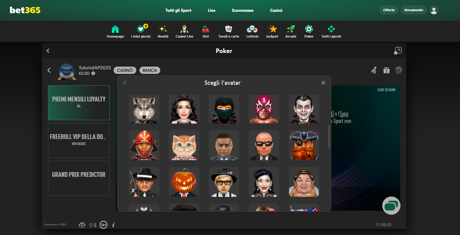 Gli avatar da scegliere su Bet365 Poker