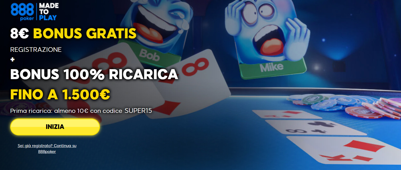 Il bonus benvenuto 888 Poker, direttamente dal sito 888