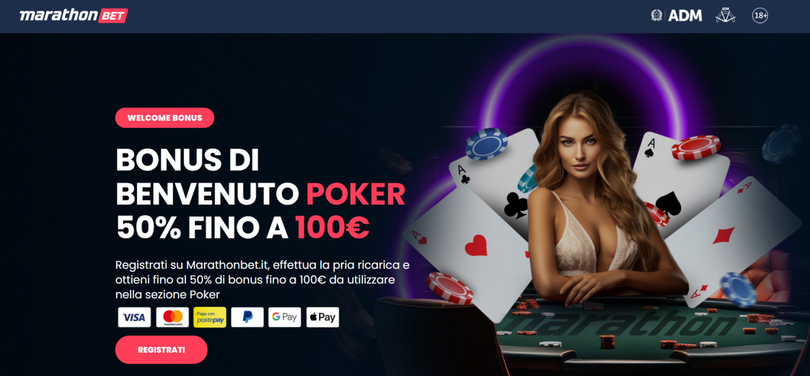 Bonus di Benvenuto su Marathon Poker, direttamente dalla home Marathonbet.it
