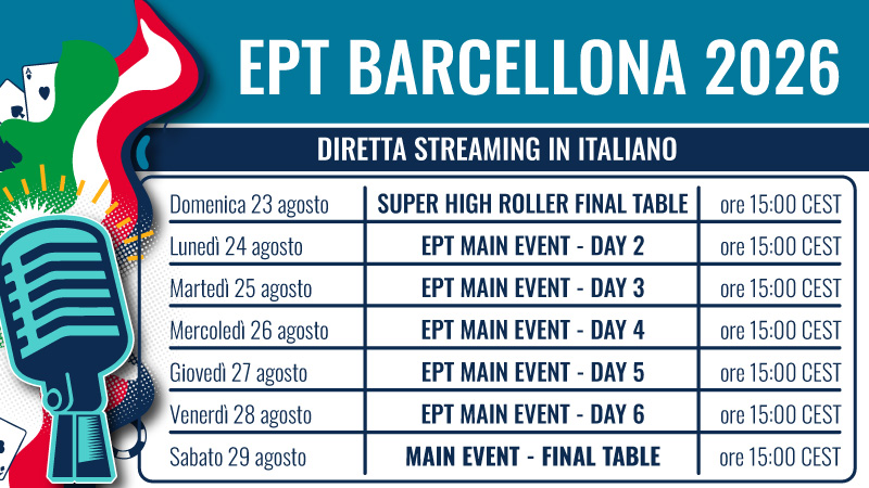 Orari streaming EPT Barcellona 2026